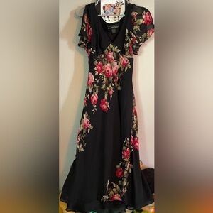 Nicole Miller Black Maxi Dress with Rose Print
